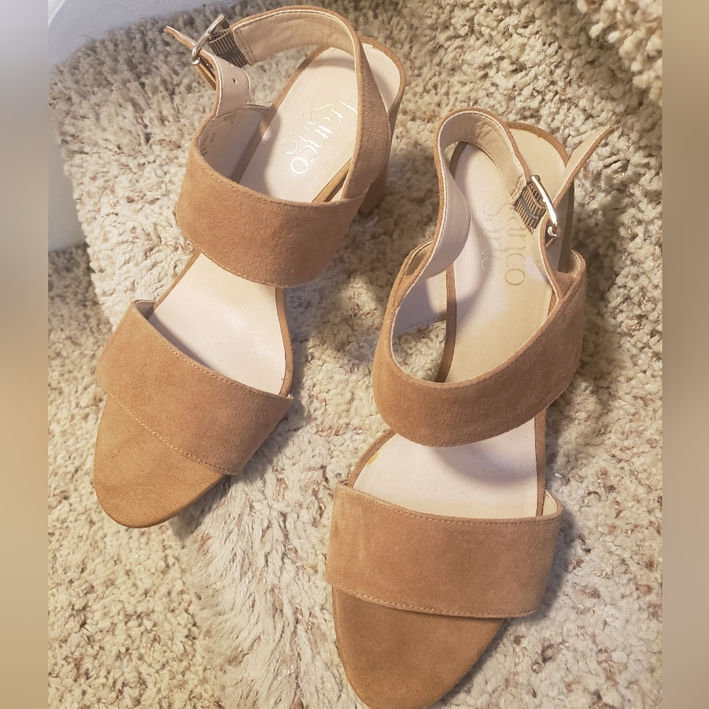 Franco sarto tan suede block heel sandals size 8